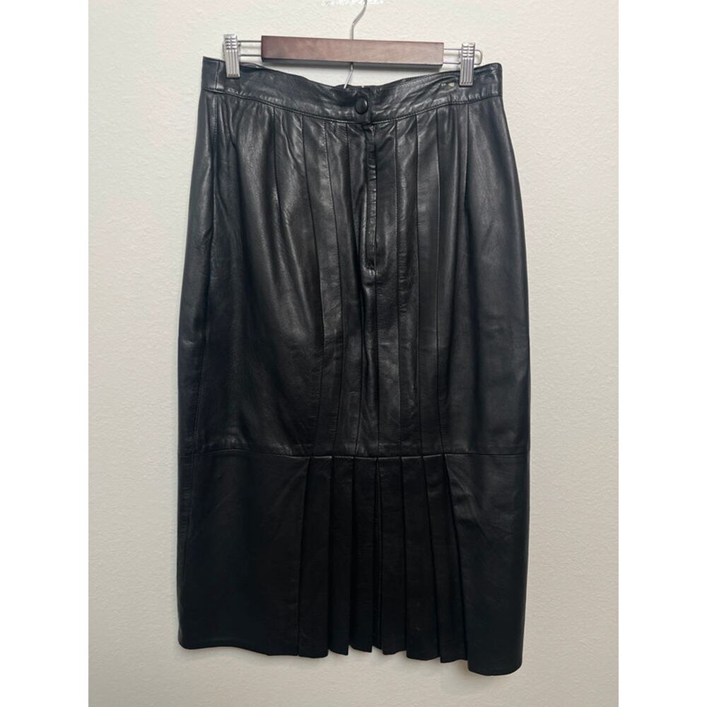 Vintage Don Michele Black Genuine Leather Midi Skirt Women Size 12 Made Israel